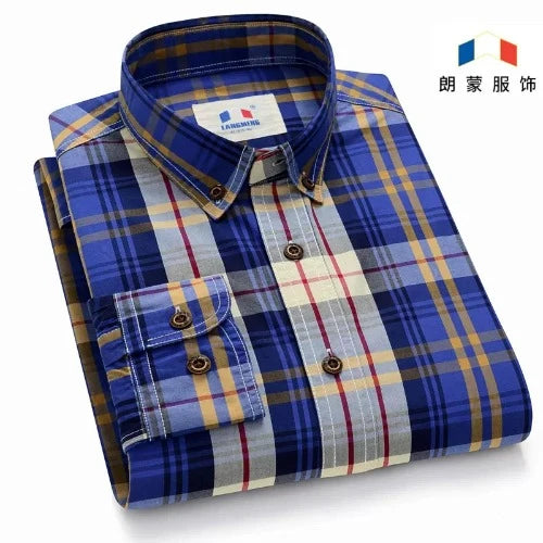 Importé - Chemise Homme Pur Coton Carreaux Manches Longues