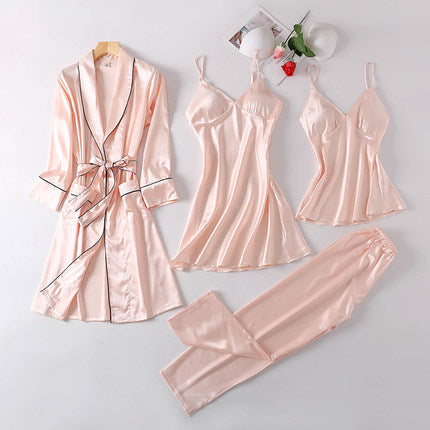 Importé - Ensemble Pyjamas Nuisette Femme 4 Pièces Manche Longue En Detelle
