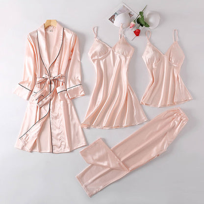 Importé - Ensemble Pyjamas Nuisette Femme 4 Pièces Manche Longue En Detelle
