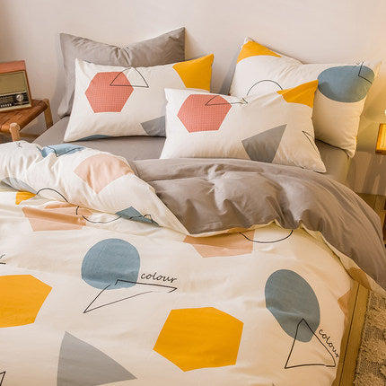 Importé - Ensemble Drap De Lit 4 Pièces + Housse de Couette 100% Coton
