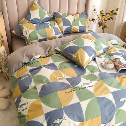 Importé - Ensemble Drap De Lit 4 Pièces + Housse de Couette 100% Coton