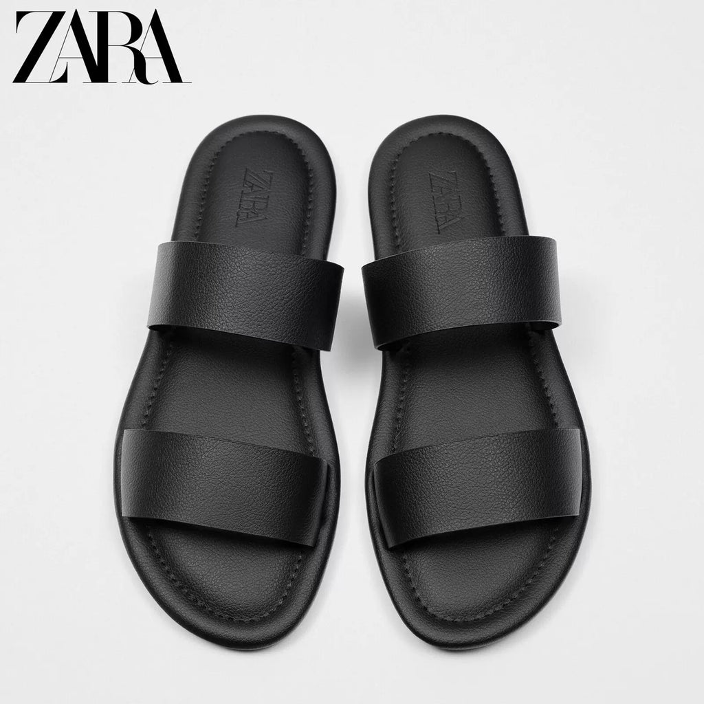 Importé - ZARA NEW - Sandales Homme A Lanières Bout Ouvert En Cuir Pu