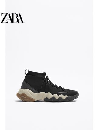 Importé ZARA NEW Chaussure Homme Sport Baskets Montantes En Maille Noir