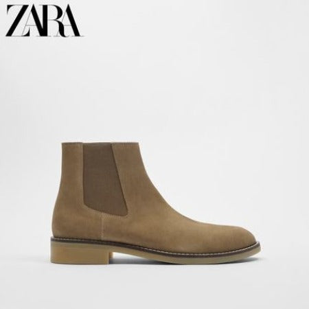 Importé - ZARA NEW - Chaussure Homme Décontractée Montantes Boot A Gaine En Daime - Marron