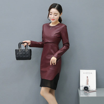Importé -  Robe Slim Femme Sexy En Cuir PU Mousseline De Soie