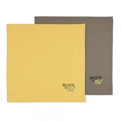 Serviette de Table en Textile-40x40cm-Set de-2pcs-Duo-Jaune-Moutarde-Taupe