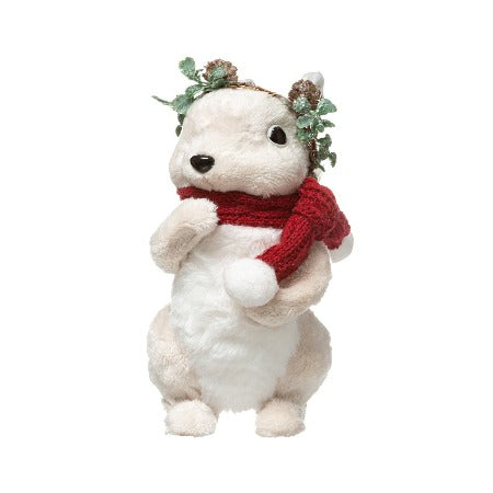 DECO NOEL – ECUREUIL EN PELUCHE +COURONNE – BLANC ROUGE