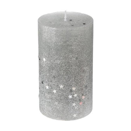 Bougie Decorative Cylindrique – 12x7cm – Argente – Deco Pailettes