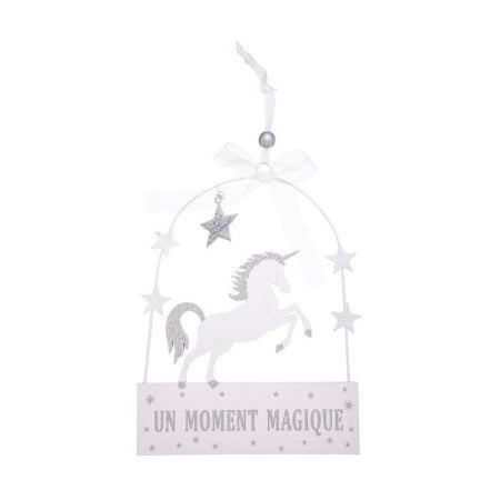 Deco Noël A Suspendre Licorne Blanc Pailleté-20cm- Un Moment Magique