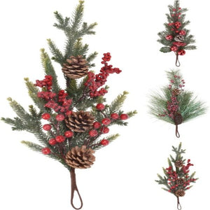 DECO NOEL-BRANCHE DECO POMME DE PIN+BAIES ROUGES
