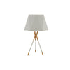 Lampe de table-70cm-base trépied en métal-blanc/dore abat-jour blanc a +b