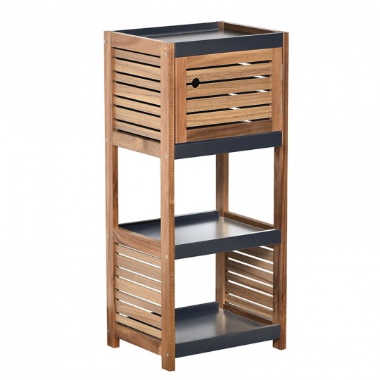 Meuble de sdb en acacia 2 etageres1 niche-83×36,5x30cm-naturel-noir