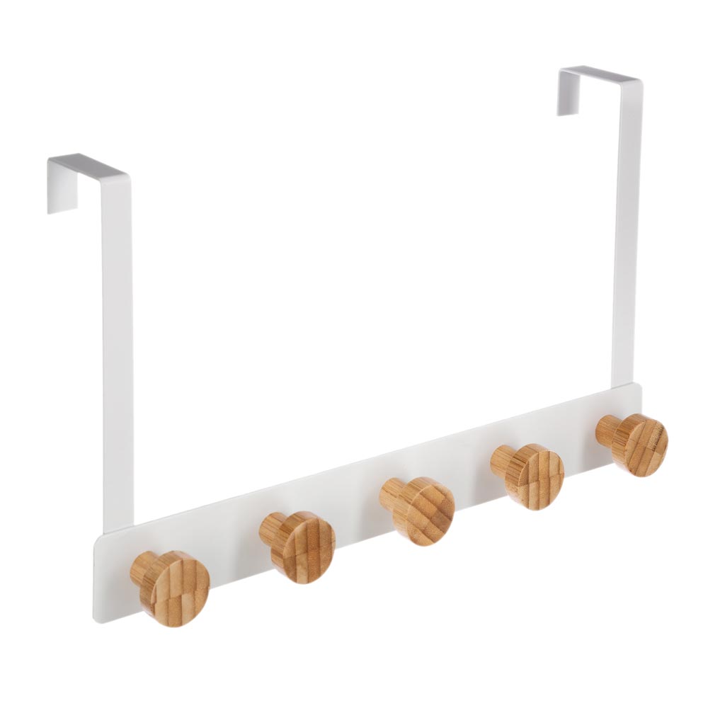 PATERE 5 CROCHETS EN METAL/ BOIS BLANC-151570B
