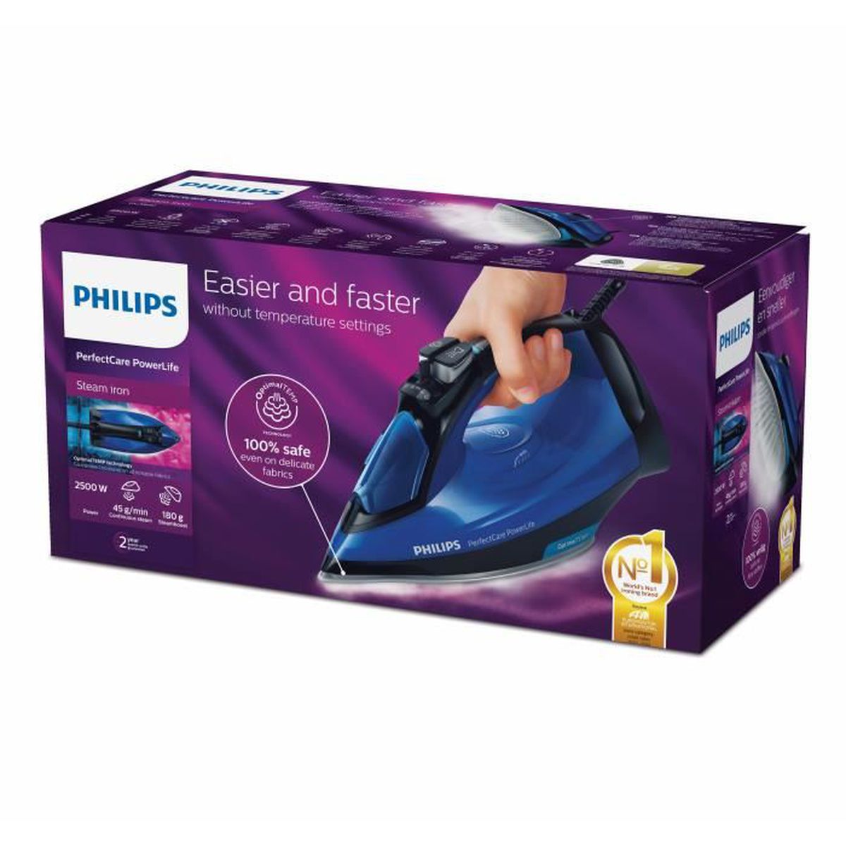 PHILIPS Fer à Repasser PerfectCare Powerlife GC3920/20, 2500W, Débit Vapeur 45 g