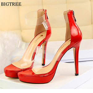 Importé - Sandales Sexy En Cuir Verni A Haute Talons Avec Fermeture Zip