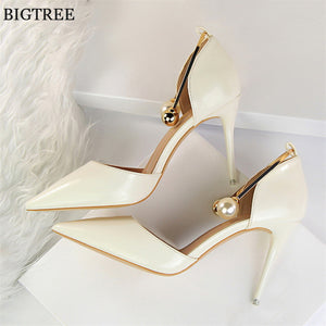 Importé - Sandales Sexy Haut talon En Cuir PU Verni Bout Pointu et Ornements