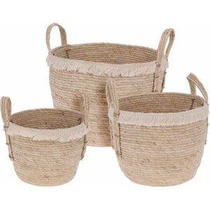 PANIER EN PAILLE-TRESSE-COTON-SET 3PCS-COULEUR NATURELLE