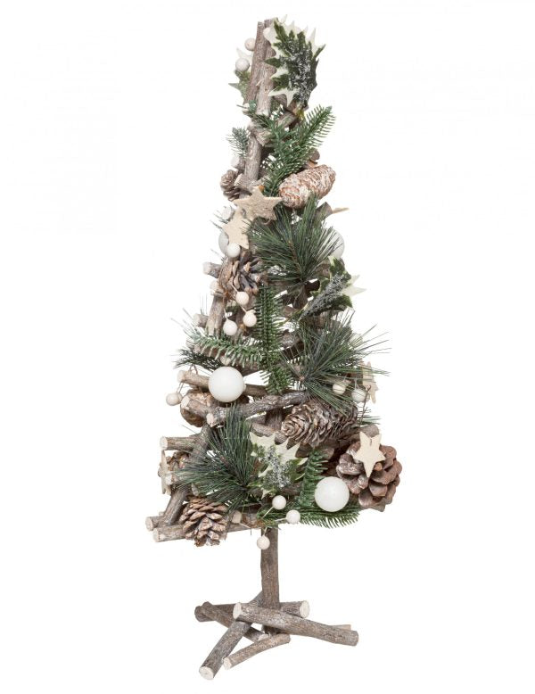 DECO NOEL-55CM-EN BOIS DECO POMME DE PIN+ACCESSOIRES