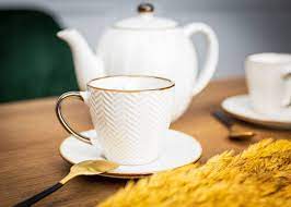 Tasse a café en faience-210ml+sous+tasse-beige-dore