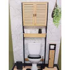 Meuble dessus de WC en bambou 2 portes/2 étagères naturel-noir