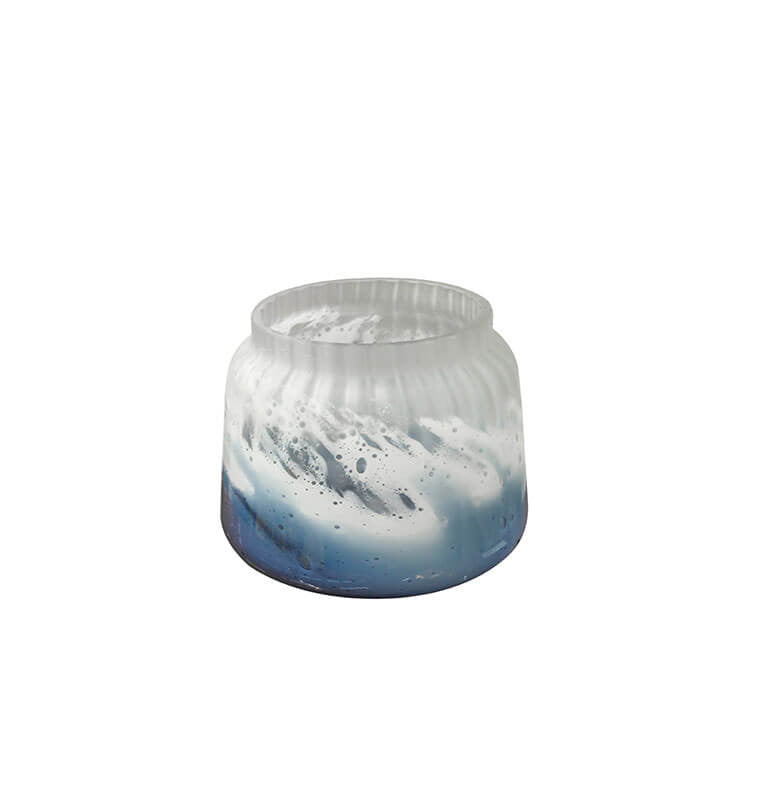 Vase en verre-21.5x17cm-bleu-blanc