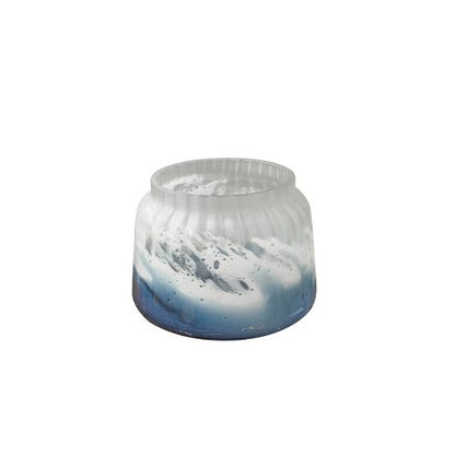 Vase en verre-21.5x17cm-bleu-blanc