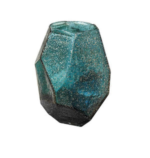 Vase En Verre - 20x29cm - Bleu Pailleté Dore