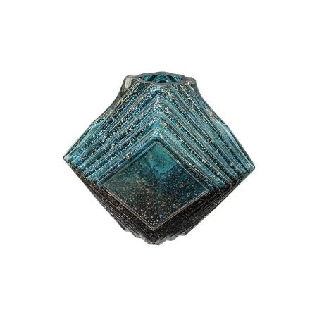 Vase en verre forme losange-27x15x32cm-bleu pailleté dore
