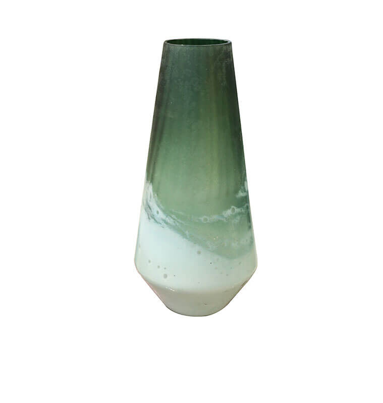 Vase en verre-20.5×43.5cm-vert-blanc